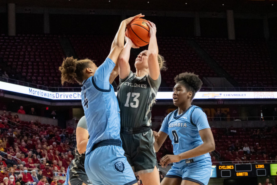 Maggie Espenmiller-McGraw fights to shoot the ball in the game against Columbia University on Nov. 20, 2022.