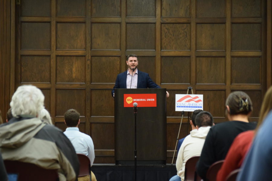James Lindsay speaking at the Young Americans for Freedom event Wednesday evening.