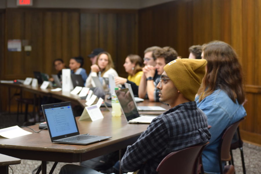 The Student Government body listening to WinterFests request for funding on Nov. 9.