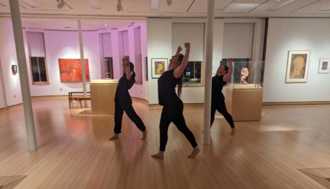 Orchesis I and the dance choreography class performed a series of dances inside the Christian Petersen Art Museum Thursday. 