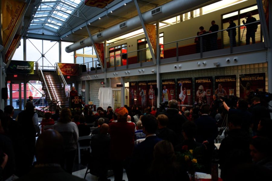 President Wendy Wintersteen giving her final words closing the Jack Trice 100 Year Anniversary Ceremony.