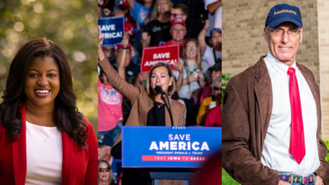 The photo of Gov. Kim Reynolds is the courtesy of the Iowa State Daily, the photo of Democratic candidate Deidre Dejear is the courtesy of Dejear for Iowa, and the photo of Libertarian candidate Rick Stewart is the courtesy of Rick Stewart The First Choice for Iowa Governor.