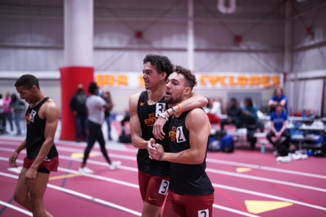 Cebastian Gentil (left) and Darius Kipyego (right) walk off the track at Lied Recreational Center in the ISU Holiday Invitational on Dec. 10, 2022.
