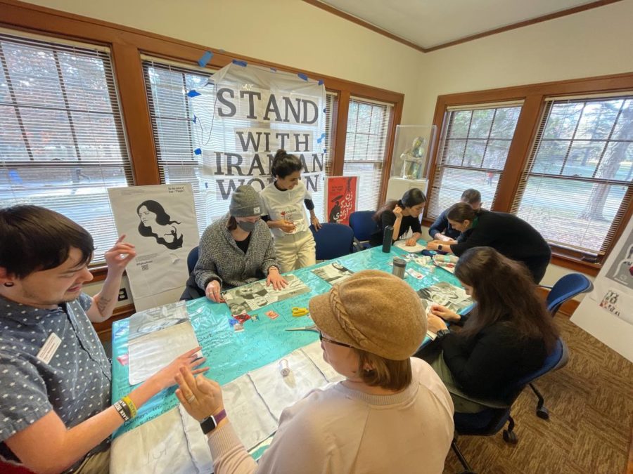 Members of the community gathered on Nov. 30 to stitch together a quilt to show solidarity with protestors in Iran. 