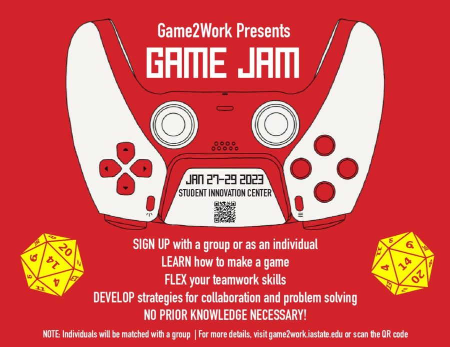 Game+Jam+2023+will+take+place+in+the+Student+Innovation+Center+Jan.+27+to+29.+Graphic+designed+by+Annie+Gulick.
