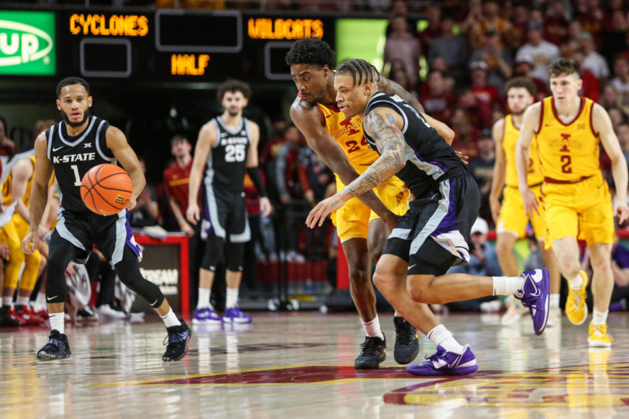 Hason Ward fights for a loose ball against K-State on Jan. 24.
