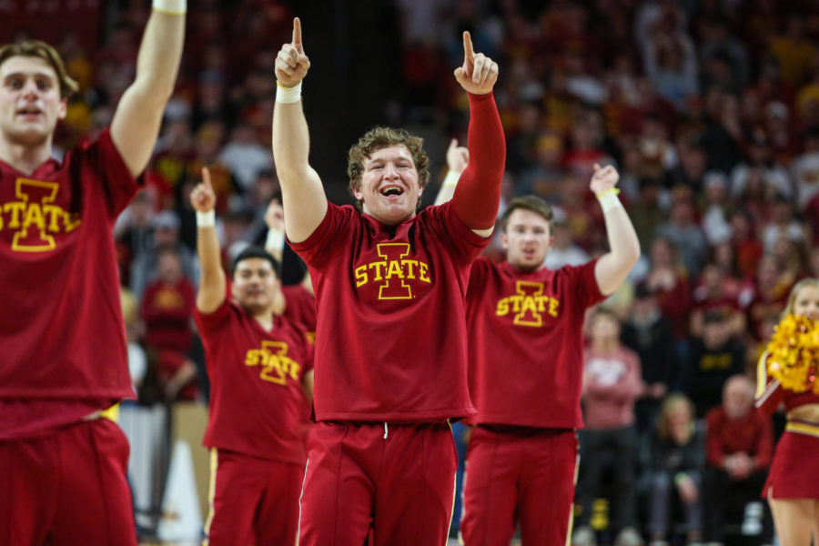 An Iowa State cheerleader participates in the Cyclone Power chant against K-State on Jan. 24.