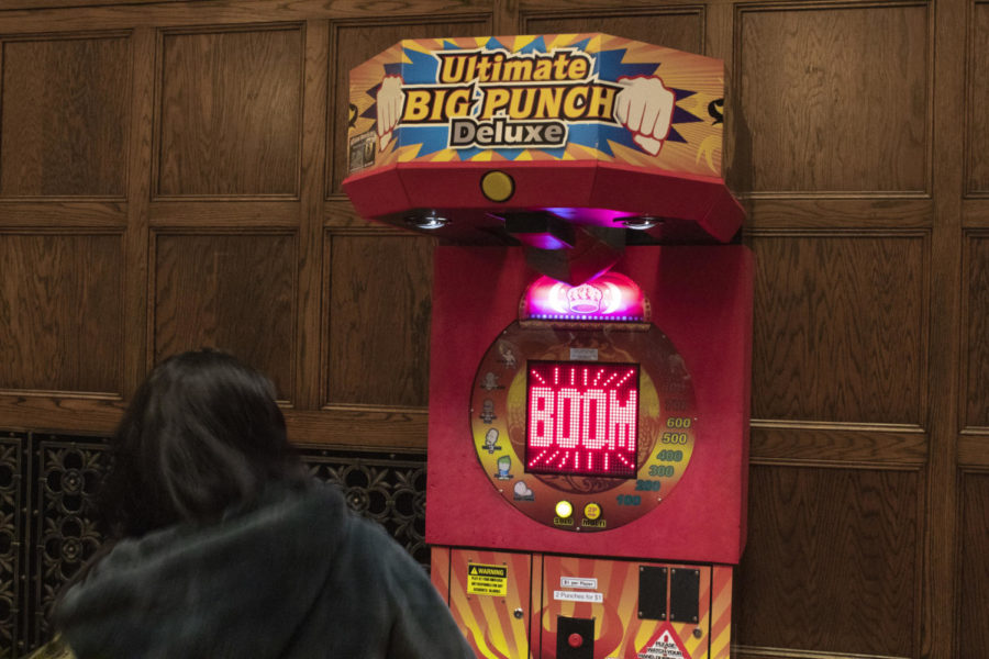 Jethros BBQ supplied a punching arcade game for the Spring 2023 WelcomeFest, Jan. 31. 