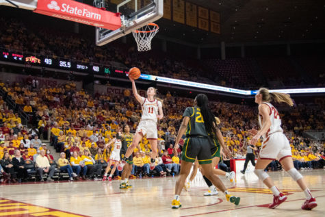 Emily Ryan attempts an open layup during the game against Baylor in Hilton Coliseum on Feb. 4, 2023.