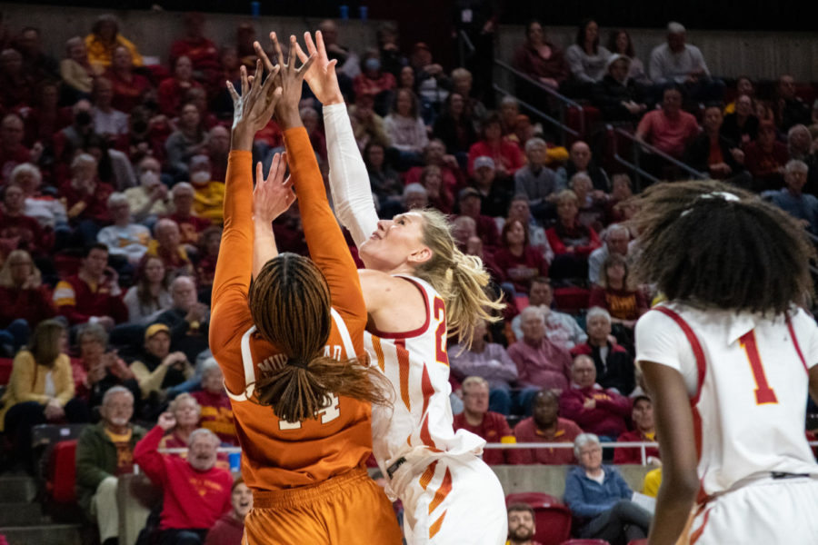 Ashley Joens attempts a layup during the game against Texas in Hilton Coliseum on Feb. 13, 2023