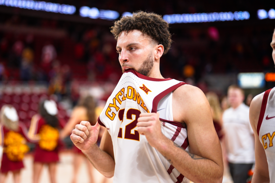Gabe Kalscheur walks off the floor after playing his final game in Hilton Coliseum on Feb. 27, 2023.
