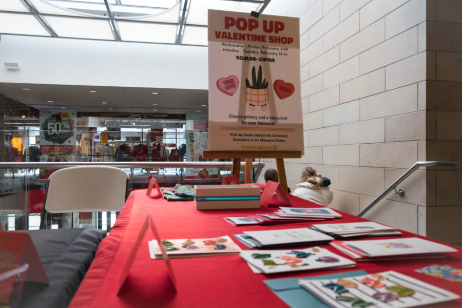 Pop Up Valentine Shop outside Memorial Union Bookstore. 