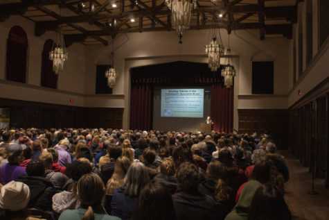 Many students gather to view the Lets Talk About Pets lecture at the Memorial Union on Feb. 2. 