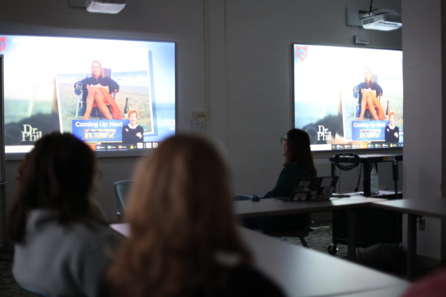 Students watch Stewarts episode of Dr. Phil at the first ever Sociology Club meeting Feb. 21.