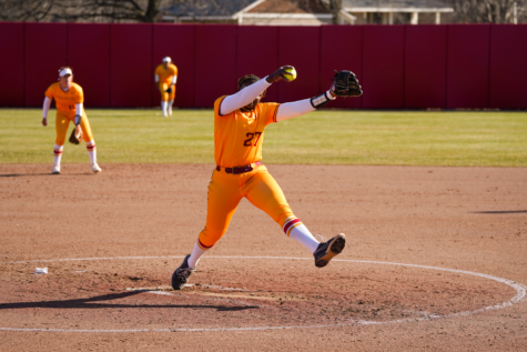 Saya Swain pitches the ball in game one against Oklahoma on Mar. 24, 2023.