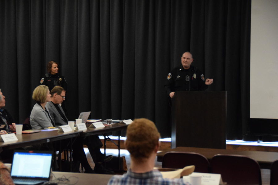 Iowa State University Police Chief Michael Newton speaks on public safety on March 21, 2023 at Faculty Senate.