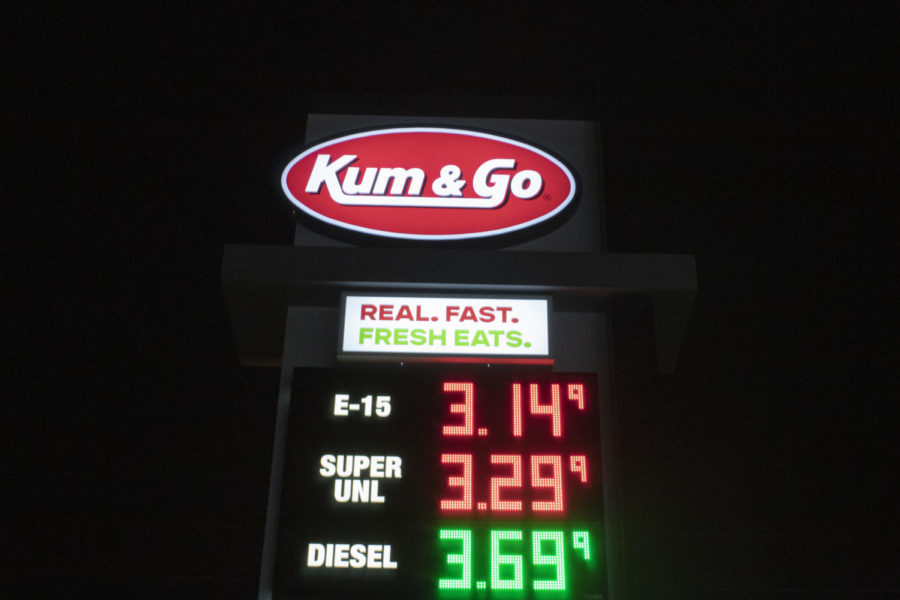 A look at the gas prices advertised outside of a Kum & Go gas station in Ames Iowa. 