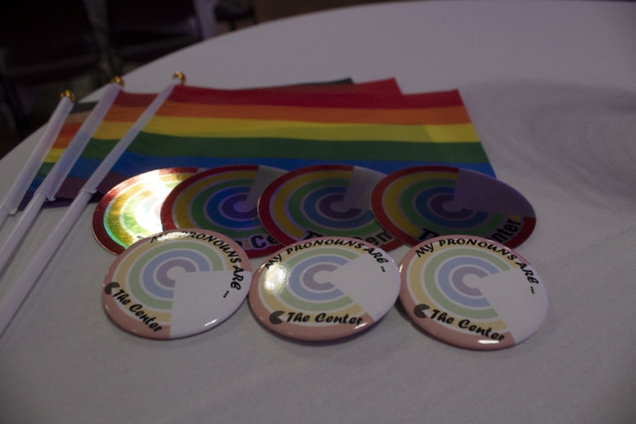 Pride Memorabilia placed on tables at The Centers 30th Anniversary Gayla 