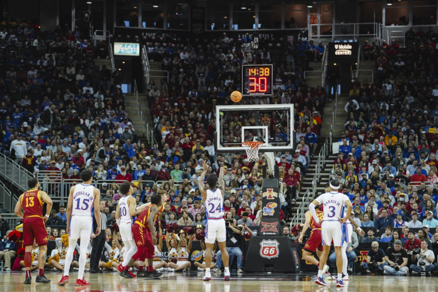 KJ Adams Jr. at the 2023 Big 12 Tournament Semifinals versus Kansas in the T-Mobile Center, Mar. 10.