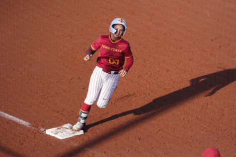 Milaysia Ochoa rounds the bases after a 3 run home run against Iowa on Apr. 26, 2023.