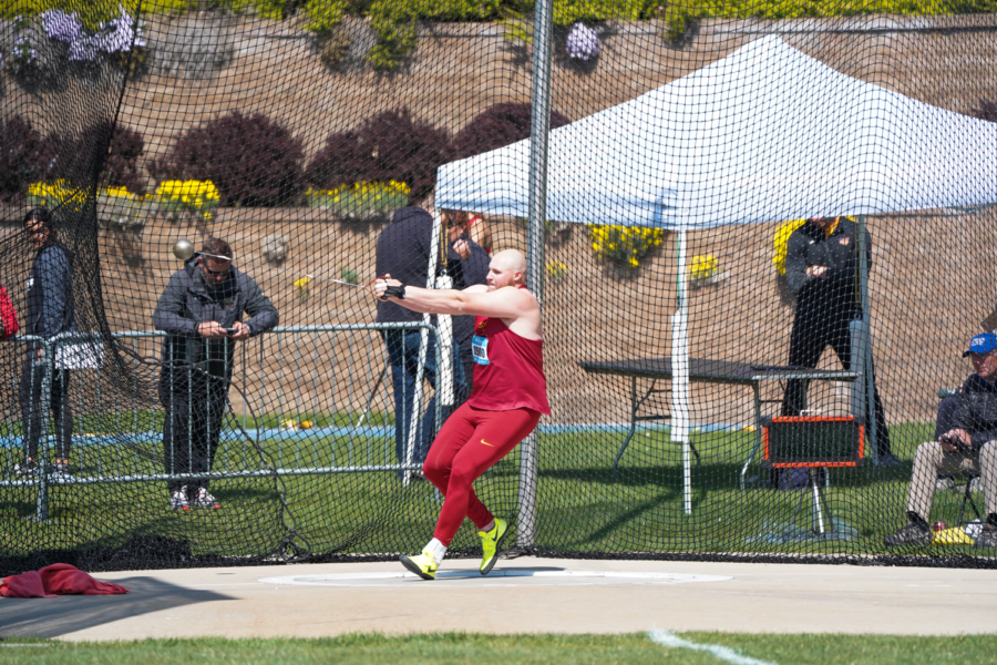Cam Jones competes in the hammer throw at the Drake Relays on Apr. 29, 2023.