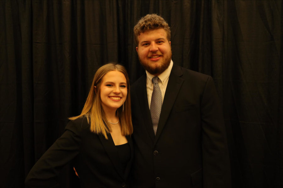 Chloe Anderson, a sophomore majoring in biology, and Braden Fels, a freshman double majoring in history and secondary education, will be the next IRHA president and vice-president. Photo taken by Thomas Burkart and courtesy of Arianna Fischer.
