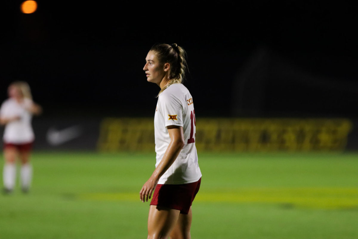 Alex Campana waiting for a throw in during the CyHawk Soccer Game, University of Iowa Soccer Complex, Aug. 24, 2023.