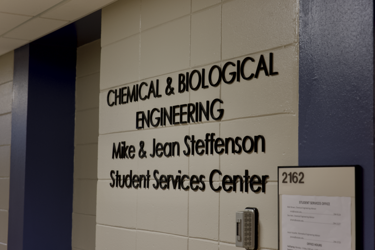 Chemical & Biological Engineering logo located on the second floor of Sweeney Hall.