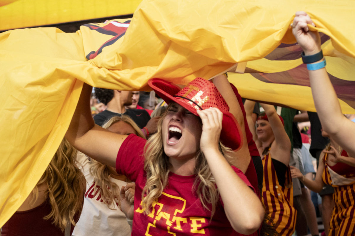 An Iowa State fan dances to the song ‘Juicy Wiggle’ by Redfoo, after Iowa State scored its first touchdown of the day during the fourth quarter of the Iowa Corn Cy-Hawk Series football game against Iowa on Saturday, Sept. 9, 2023, at Jack Trice Stadium in Ames, Iowa.