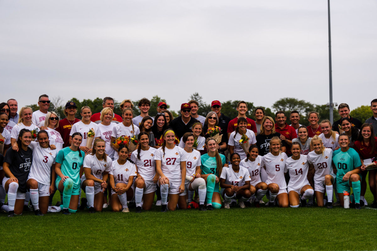 Iowa States players take a group picture with friends and family before the Iowa State vs. Kentucky match, Cyclone Sports Complex, Sept. 10th, 2023.