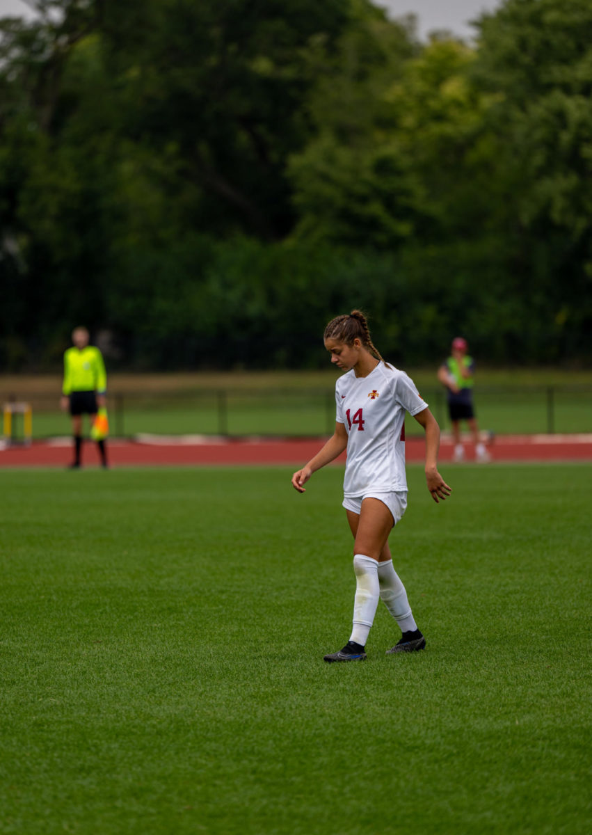Lauren Hernandez waiting for play to continue during the Iowa State vs. Kentucky match, Cyclone Sports Complex, Sept. 10th, 2023.
