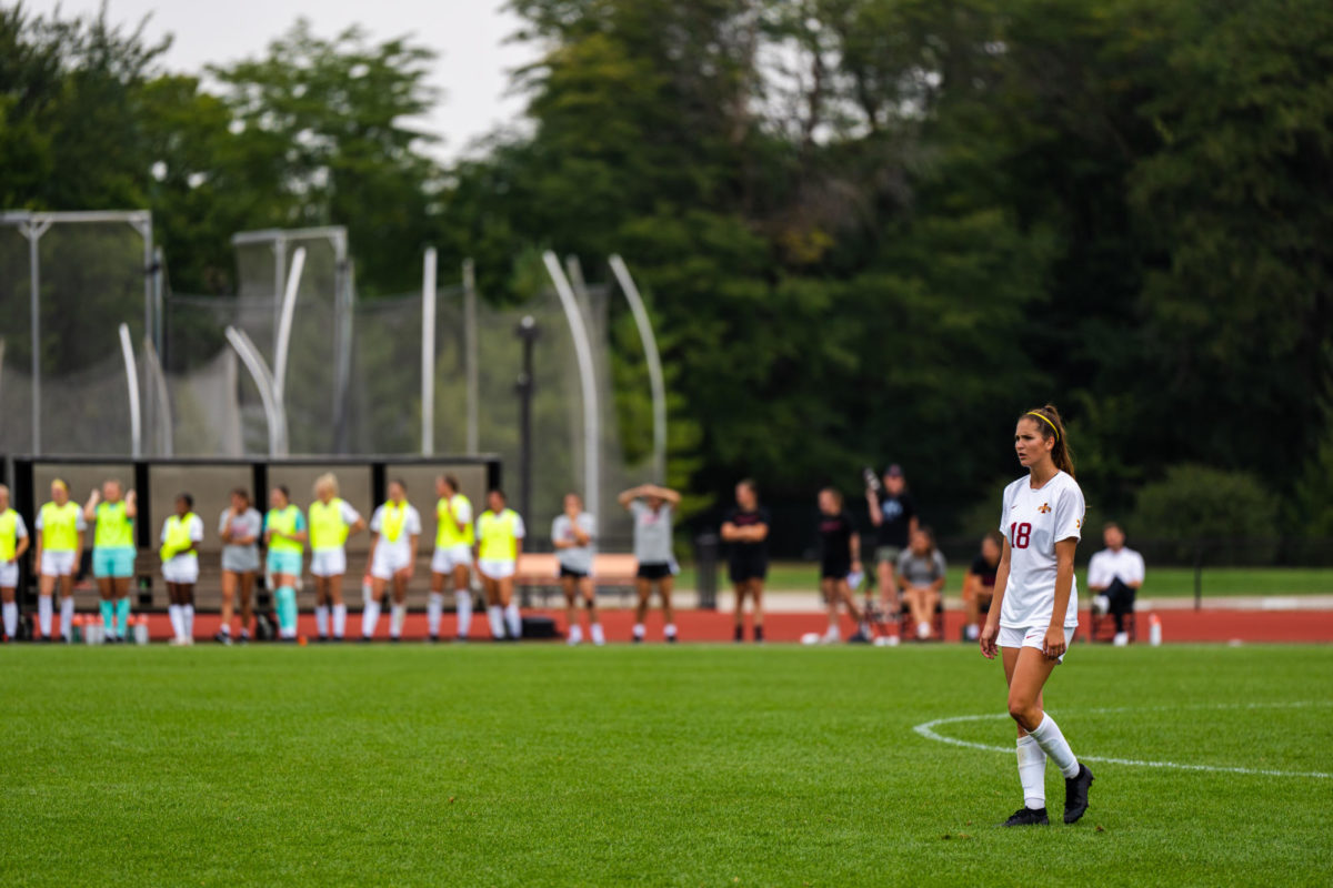Olivia Edwards waiting for a goal kick during the Iowa State vs. Kentucky match, Cyclone Sports Complex, Sept. 10th, 2023.