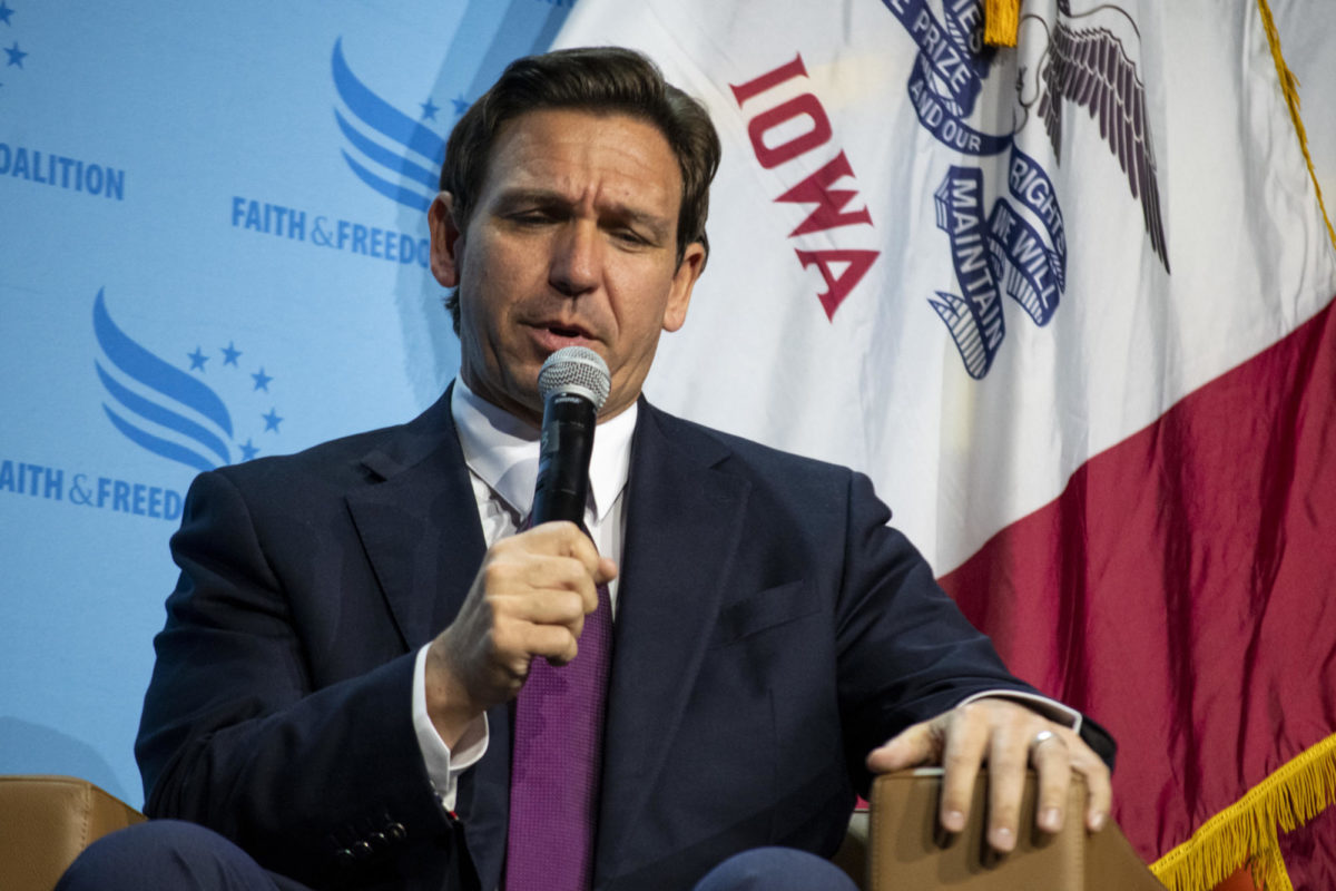 Republican presidential candidate Florida Gov. Ron DeSantis speaks during the Iowa Faith and Freedom Coalition 23rd Annual Fall Banquet Presidential Town Hall on Saturday, Sept. 16, 2023, at the Iowa Events Center in Des Moines, Iowa.
