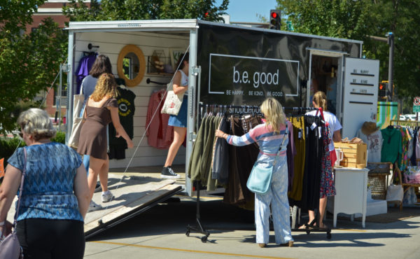 The b.e. good pop-up shop sold game day ready attire at the Beautiful Land Market on Sept. 3, 2023.