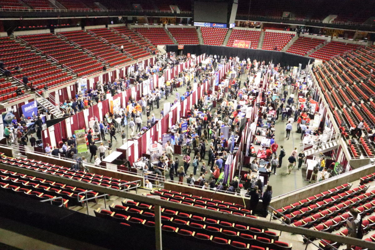 Students attend the engineering career fair at Hilton Coliseum, Sept. 19, 2023.