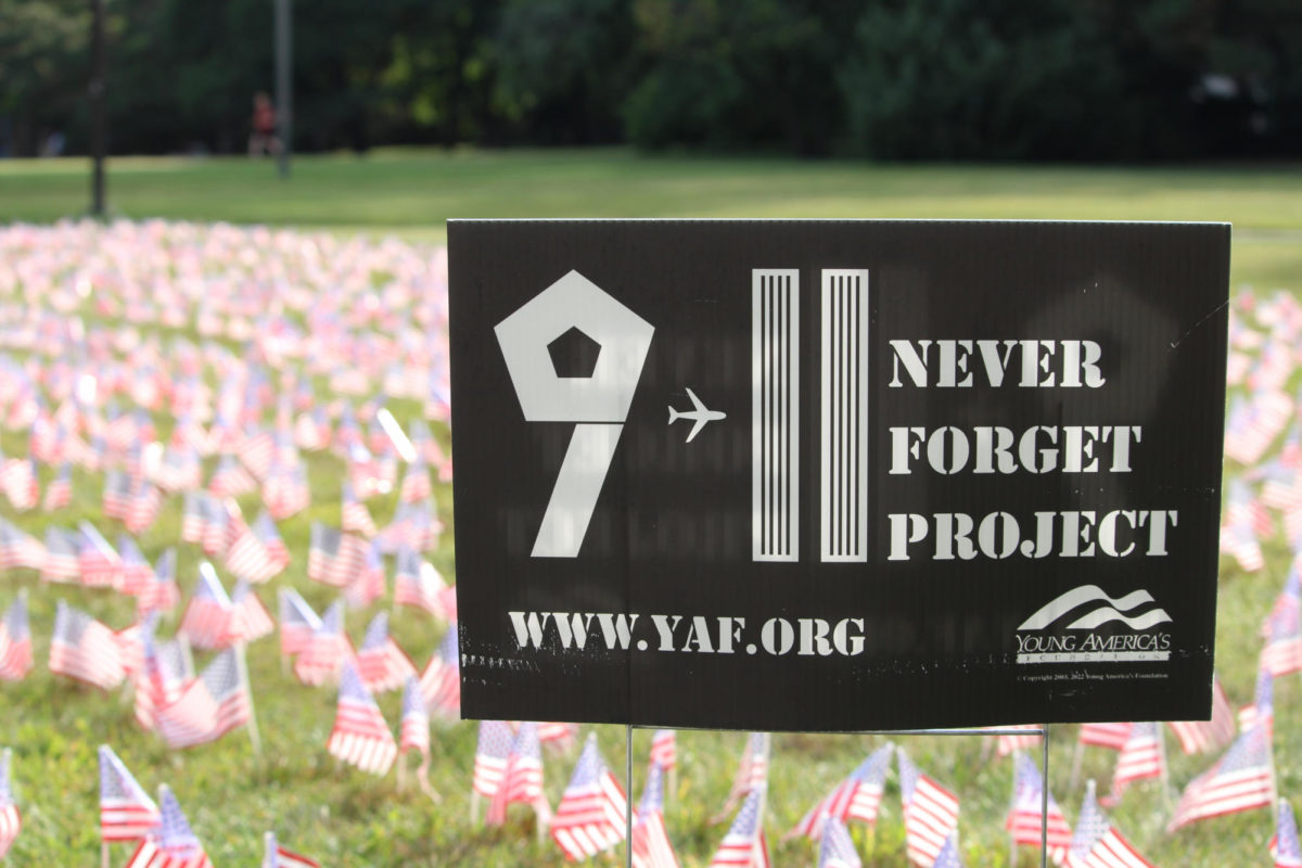 Young Americas Foundation holds their Never Forget Project on the lawn outside of Parks Library on Sept. 11, 2023.