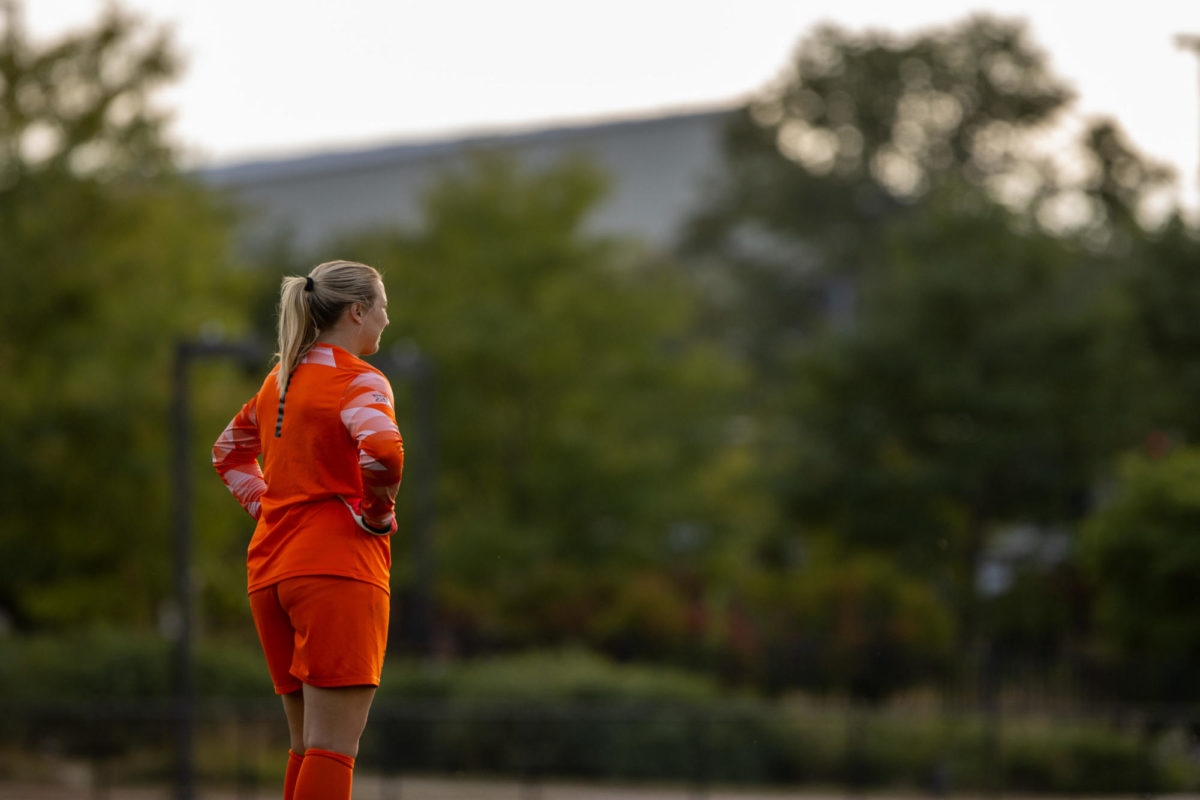 Oklahoma States goalkeeper Grace Gordon before kickoff of the Iowa State vs. Oklahoma State match, Cyclones Sports Complex, Sept. 14th, 2023.