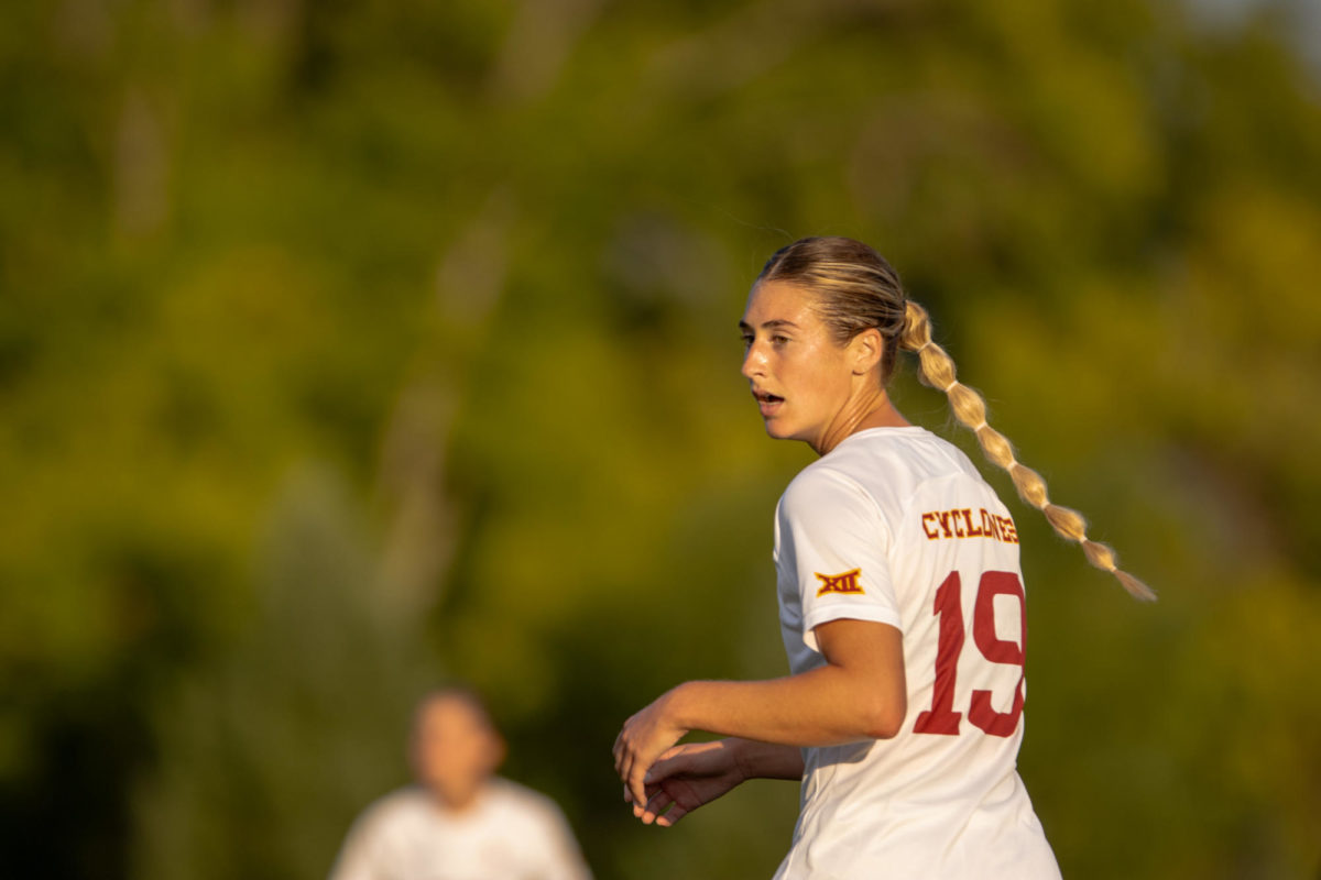 Alex Campana waiting for a goal kick during the Iowa State vs. Oklahoma State match, Cyclones Sports Complex, Sept. 14th, 2023.