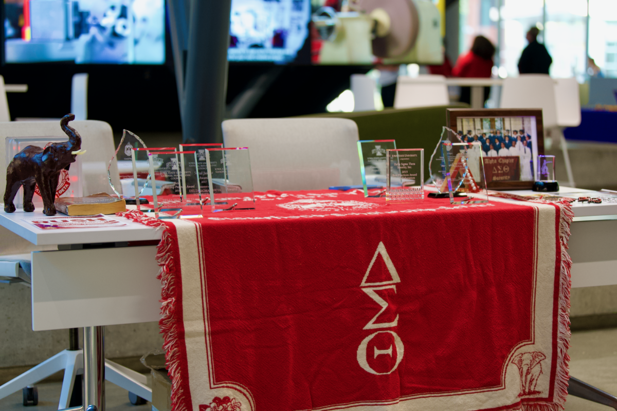 Delta Sigma Thetas table attractions at the Nation Pan-Hellenic Council Meet the Greeks event on Sept. 14, 2023 in the Student Innovation Center.