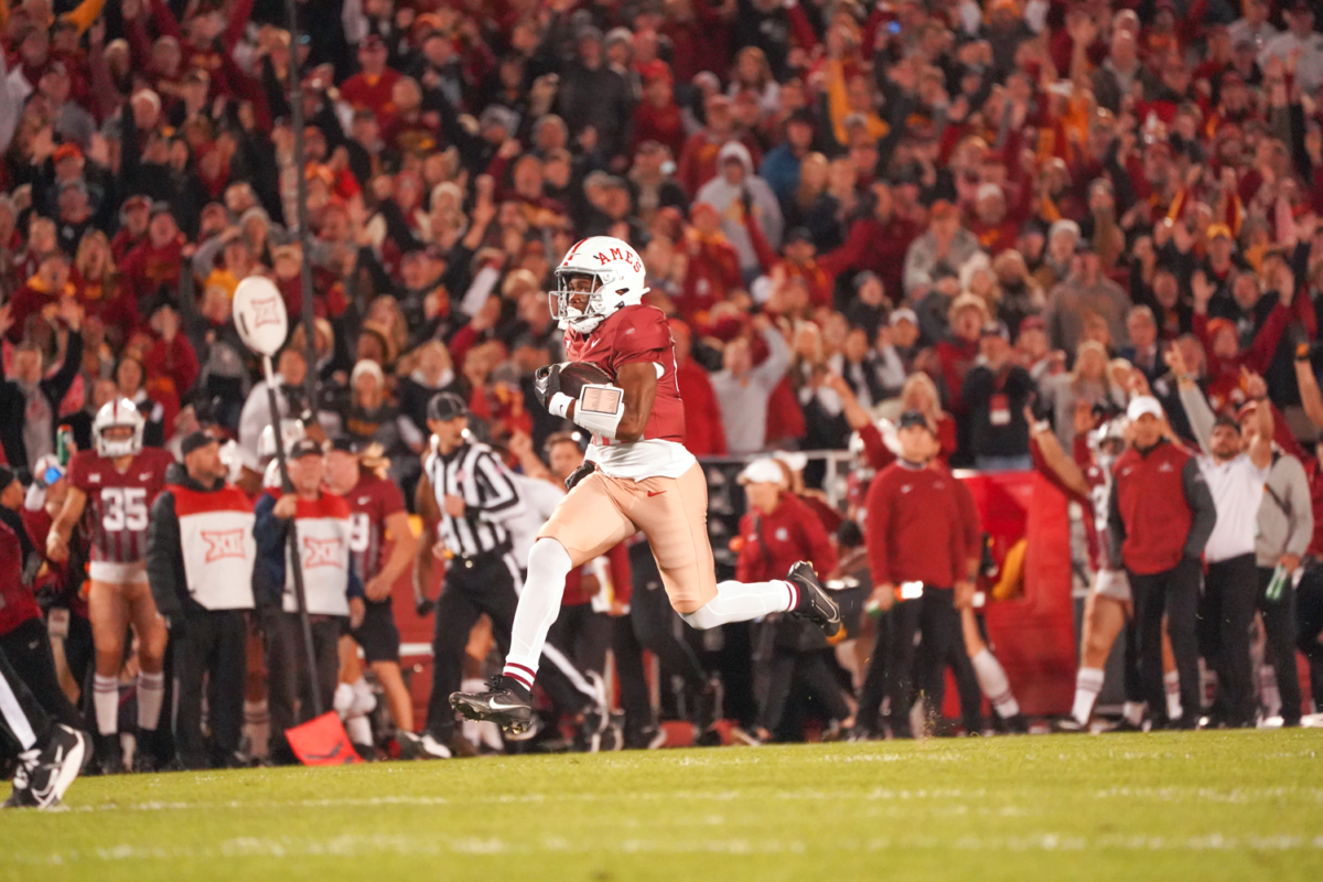 Abu Sama takes one to the house for a touchdown against TCU at Jack Trice Stadium on Oct. 7, 2023.