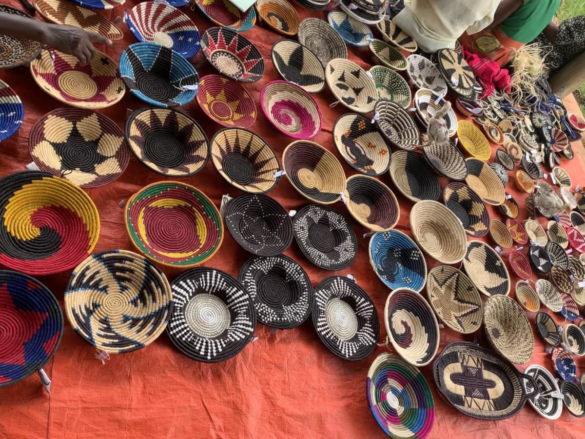 Bowls handmade and dyed with raffia by the Tusubila craft group in Kamuli, Uganda.