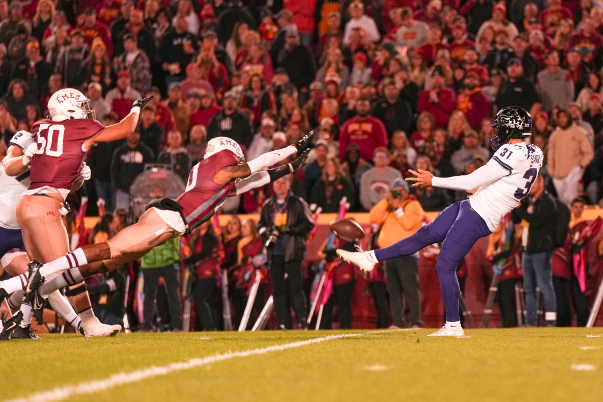 Darien Porter blocks a punt inside the TCU 10-yard line to set up great field position for Iowa State at Jack Trice Stadium on Oct. 7, 2023.