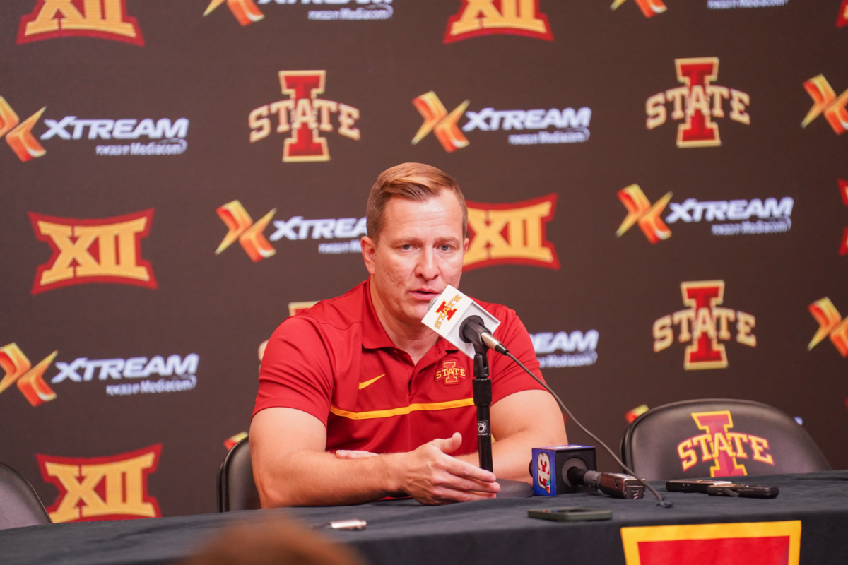 T.J. Otzelberger talks to the media at Iowa State Mens Basketball Media Day on Oct. 11, 2023.