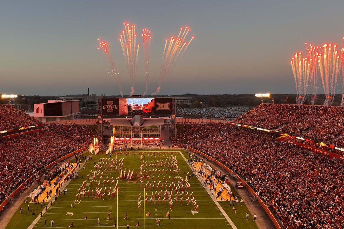 Pregame fireworks before the Iowa State vs. Kansas homecoming football game, Jack Trice Stadium, Nov. 4, 2023.
