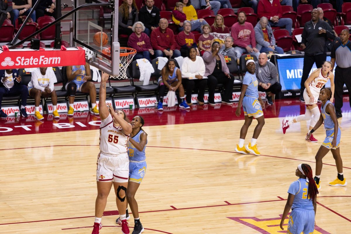 Audi Crooks attempts a layup during the Iowa State vs Southern Womens Basketball Game, Hilton Coliseum, Nov. 20, 2023.