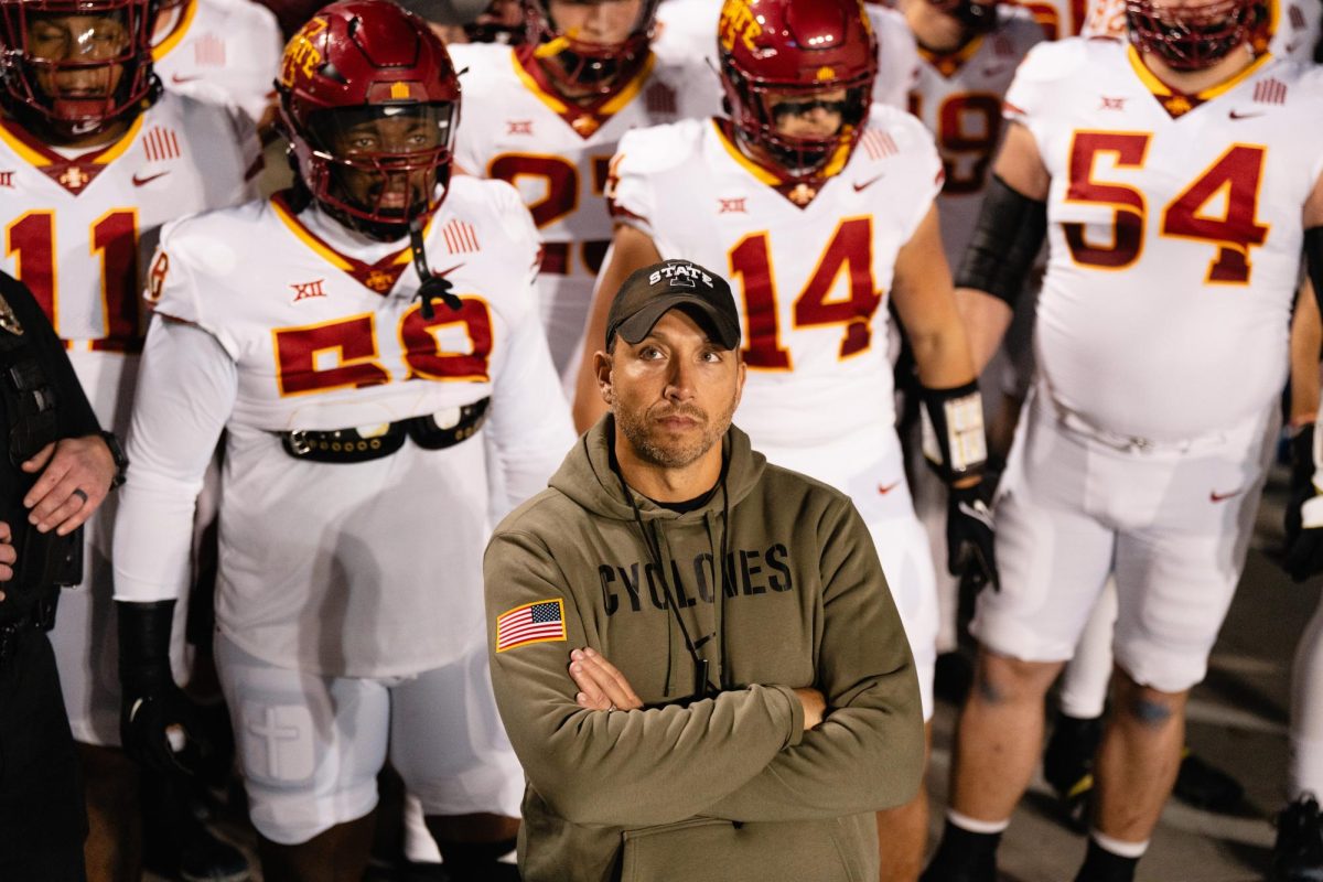 Matt Campbell waits with his team before entering the field for the Iowa State vs. BYU football game. LaVell Edwards Stadium, Provo, Utah, Nov. 11, 2023