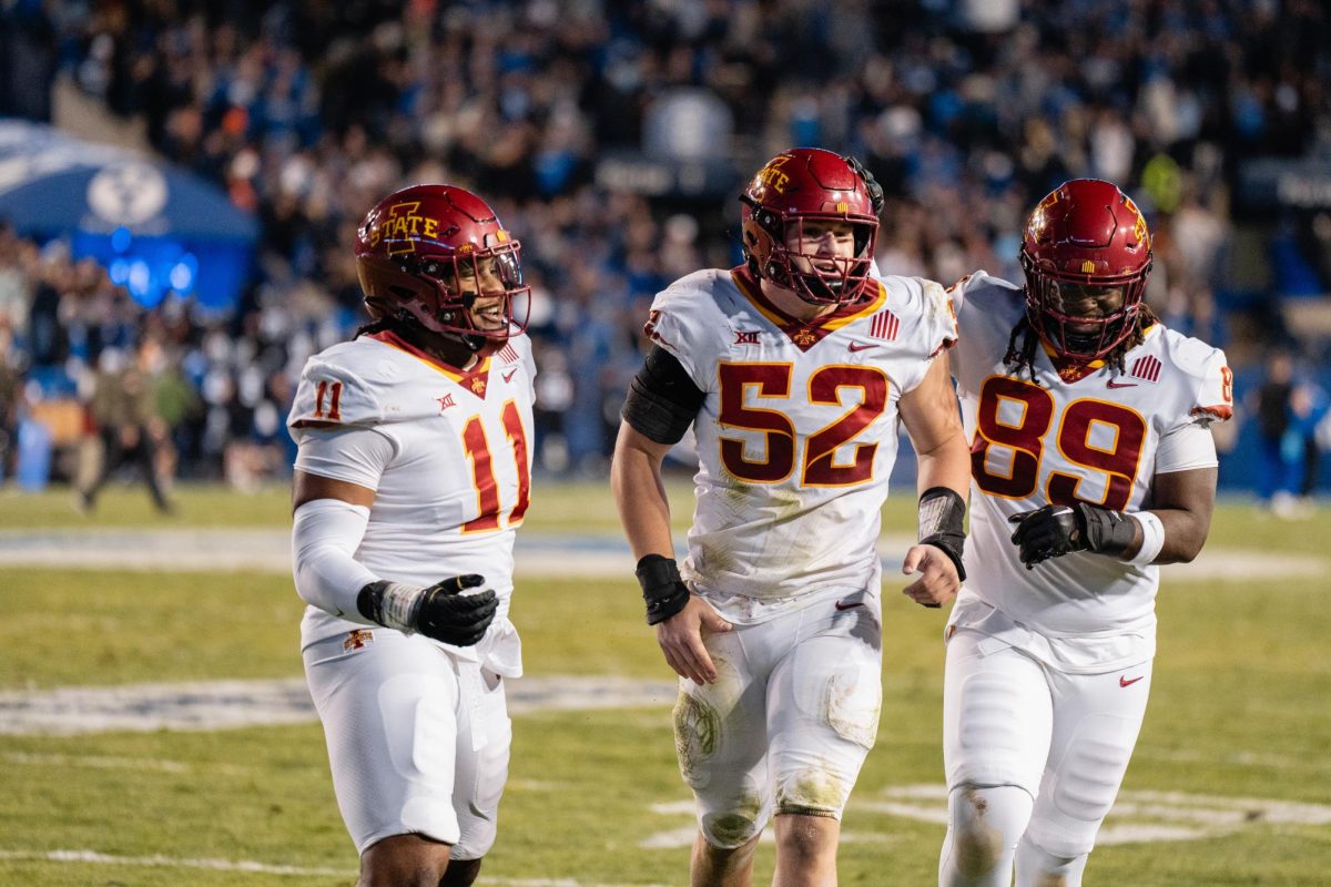 Iowa State players run back to locker rooms after completing the first half of the ISU vs. BYU football game. LaVell Edwards Stadium, Provo, Utah, Nov. 11, 2023