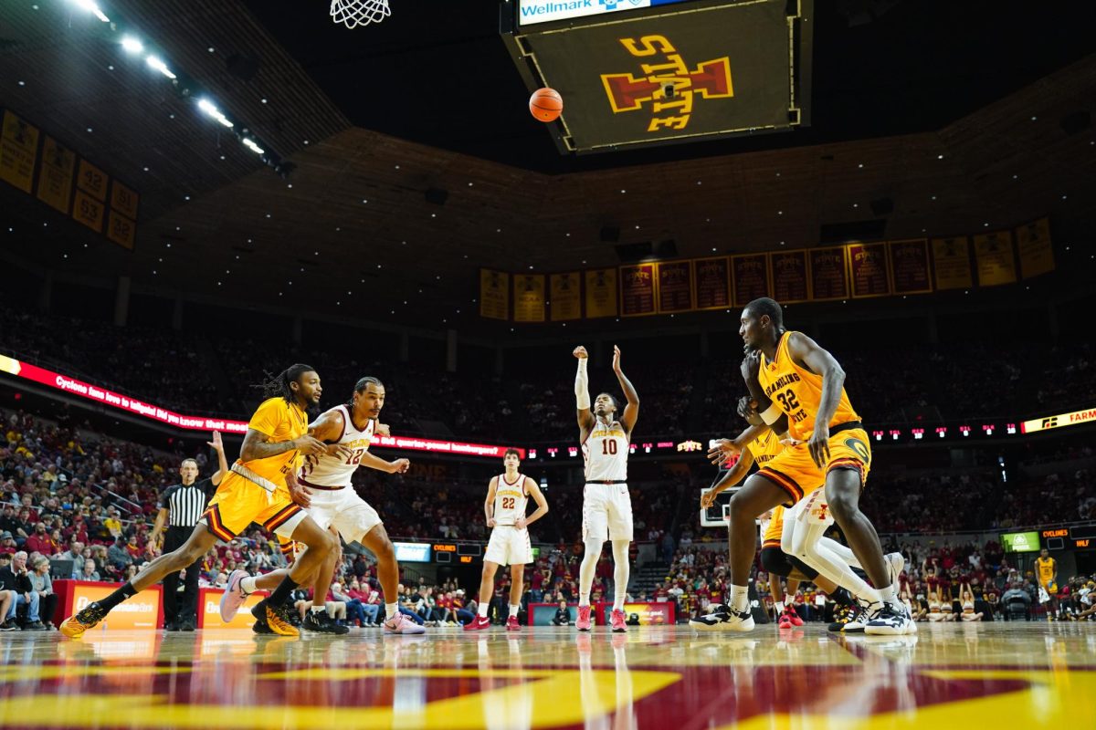 Keshon Gilbert shoots a free throw during the ISU vs. Grambling State men's basketball game, Hilton Coliseum, Nov. 19, 2023.