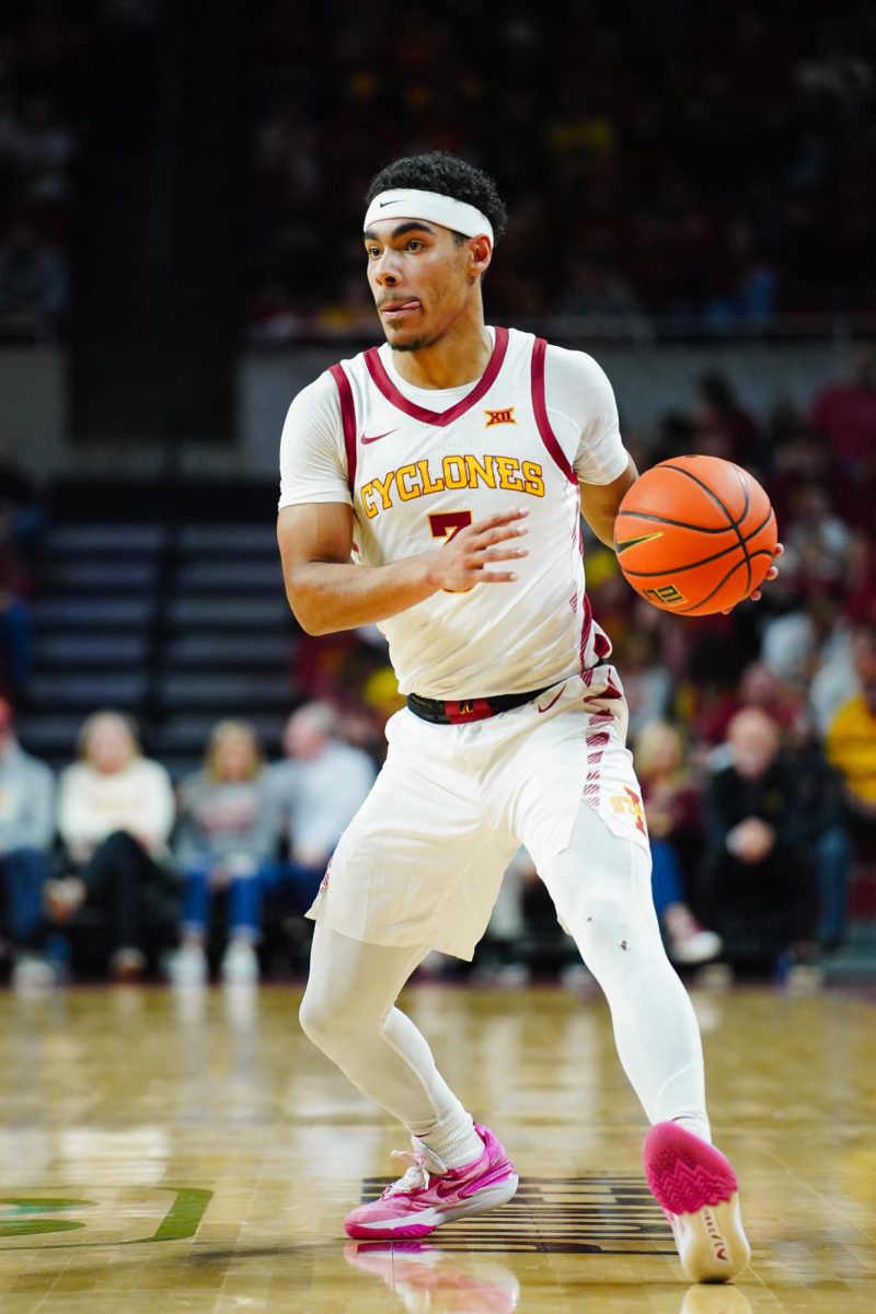 Tamin Lipsey moves the ball during the ISU vs. Grambling State men's basketball game, Hilton Coliseum, Nov. 19, 2023.