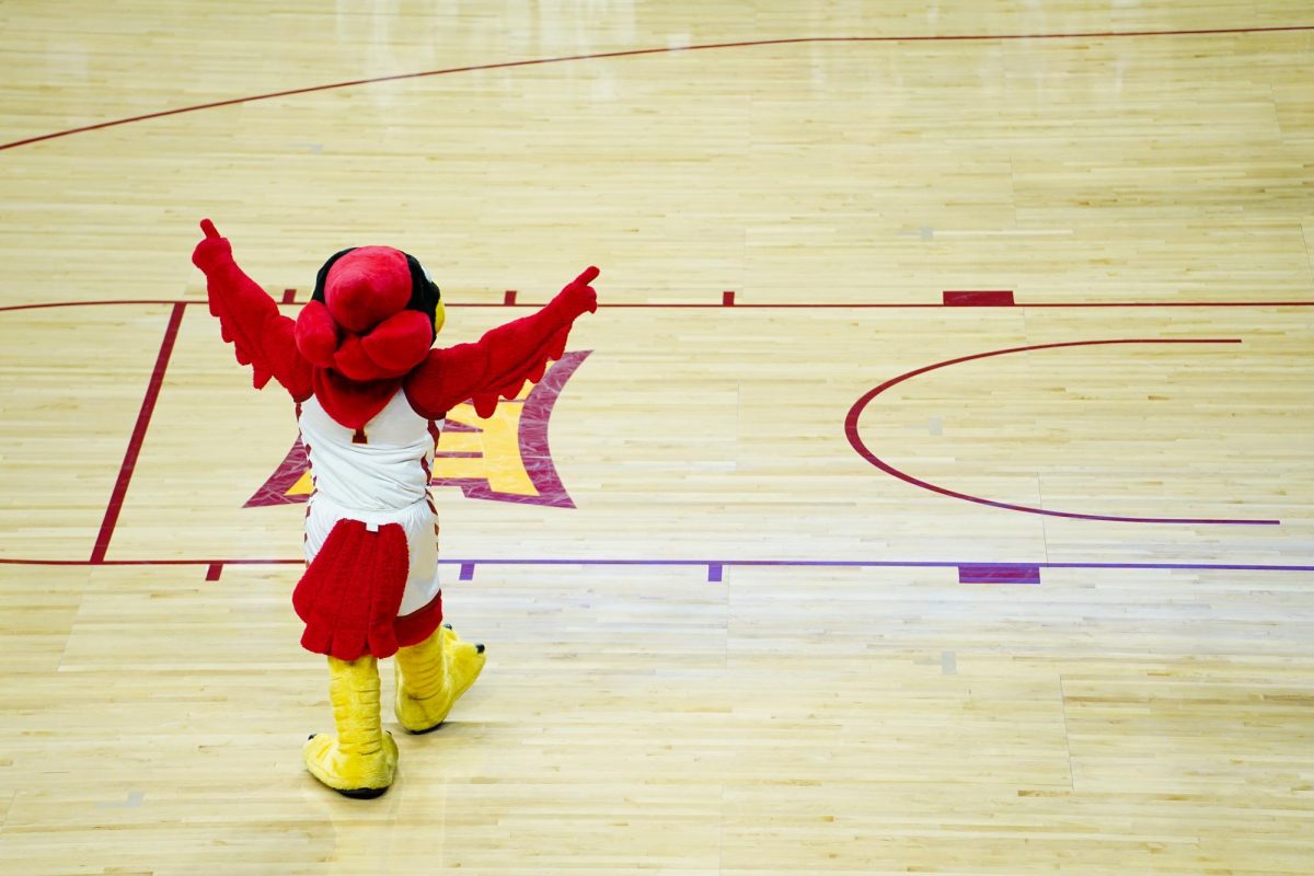 Cy the Cardinal during the ISU vs. Grambling State men's basketball game, Hilton Coliseum, Nov. 19, 2023.